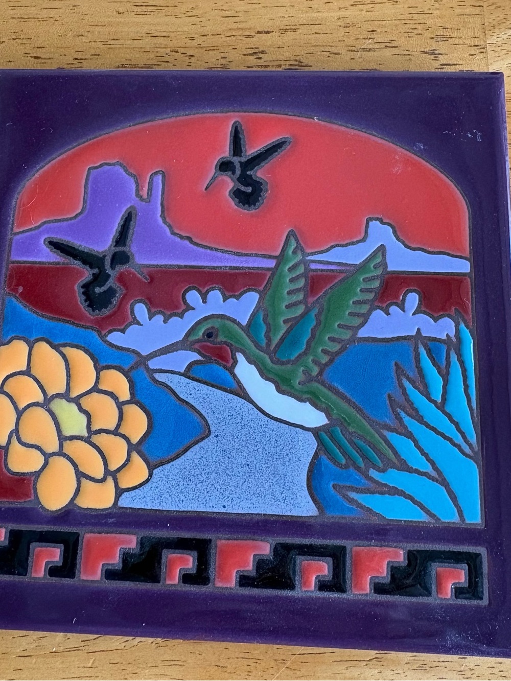 Southwestern Hummingbird Ceramic Tile Trivet